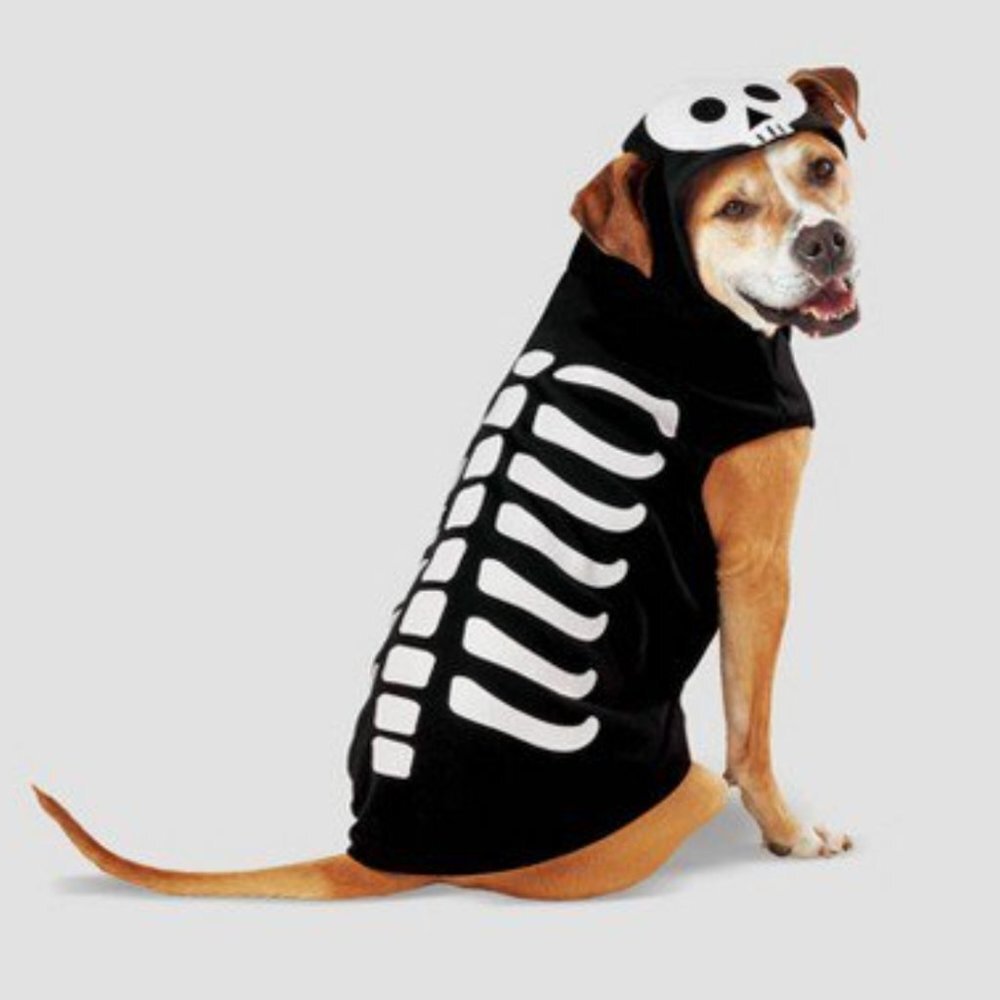 HIDE and EEK Dog glow in the dark black and white skeleton costume size XS, M
